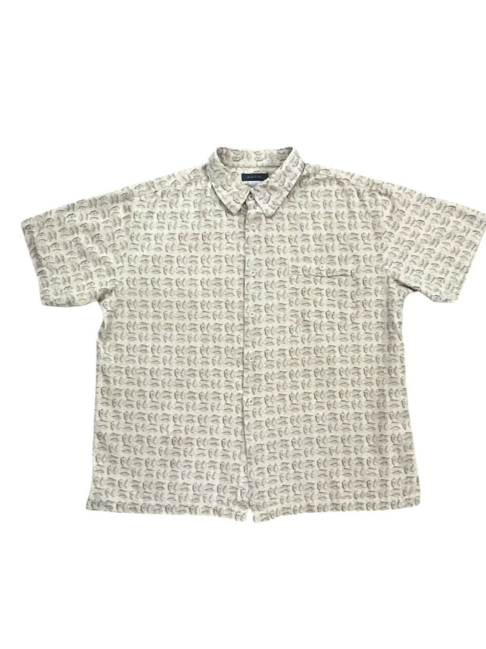 Mantles 100% silk beige leaf print short sleeve shirt XL